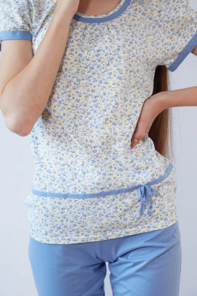 Black Tulip 18 Пижама женская с бриджами молочный/голубой