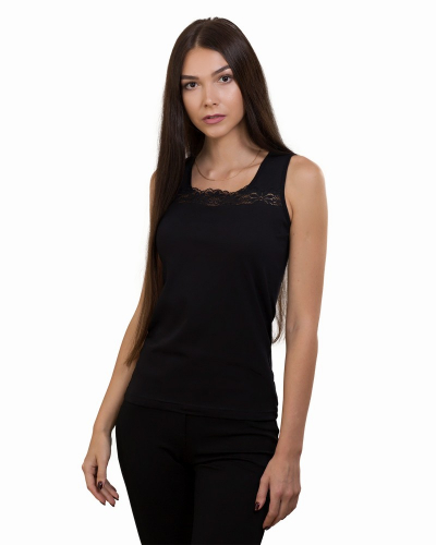 ML 070 Женская майка с кружевной вставкой черный