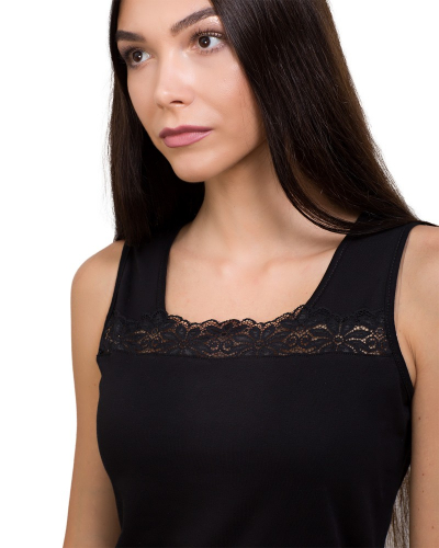 ML 070 Женская майка с кружевной вставкой черный