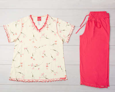 Vienetta Secret VS 06 Хлопковая пижама с бриджами молочный/красный