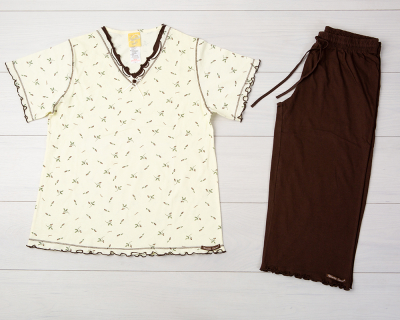 Vienetta Secret VS 06 Бавовняна піжама з бриджами молочний/коричневий