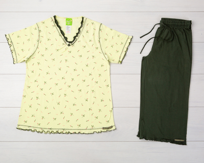 Vienetta Secret VS 06 Хлопковая пижама с бриджами салатовый/хаки