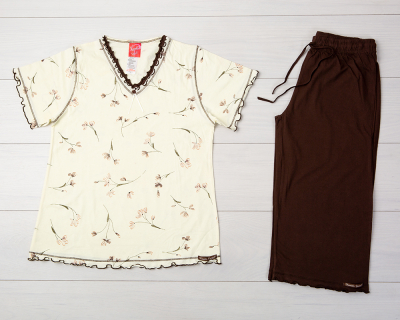 Vienetta Secret VS 06 Бавовняна піжама з бриджами молочний/коричневий