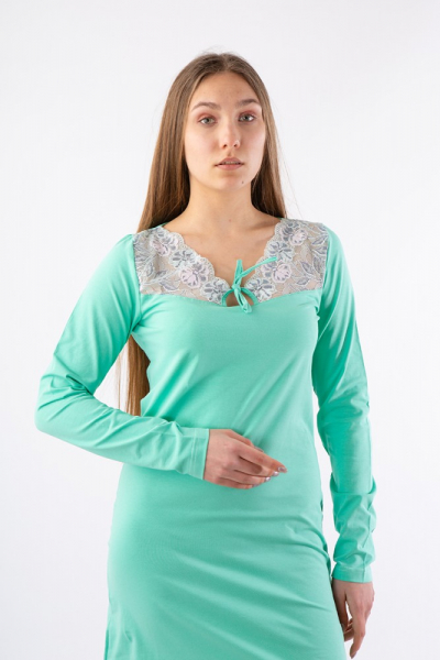 NL 050 Ночная рубашка с длинным рукавом мятный/розовый