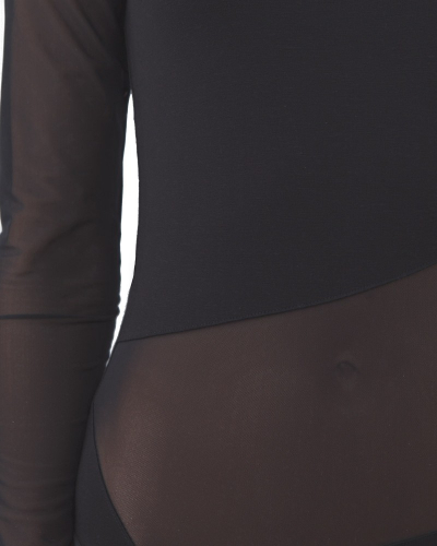 BB 139 Боди с прозрачными вставками и рукавами черный