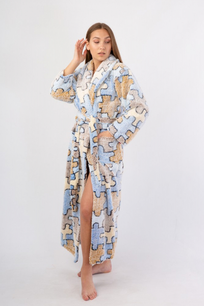 Vienetta Secret Geargette Miss HG 020 Махровый женский халат голубой/бежевый/принт