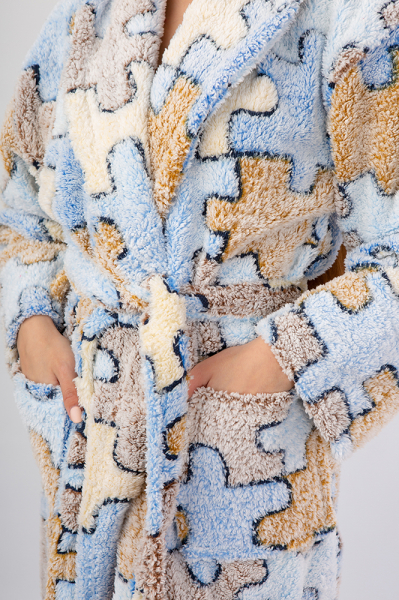 Vienetta Secret Geargette Miss HG 020 Махровый женский халат голубой/бежевый/принт