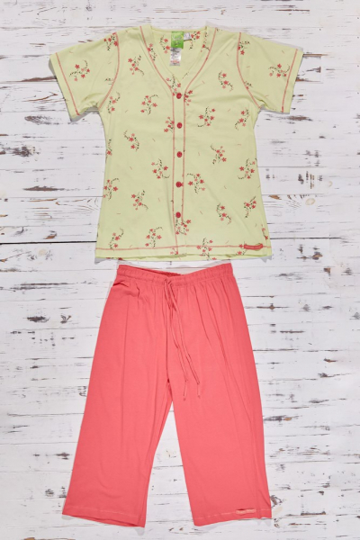 Vienetta Secret VS 70 Хлопковая пижама футболка/бриджи салатовый/коралловый