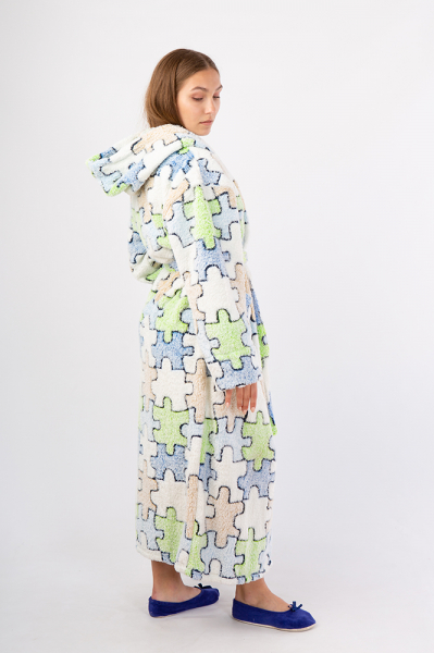 Vienetta Secret VS 032 Махровый женский халат с капюшоном белый/зеленый/голубой/принт