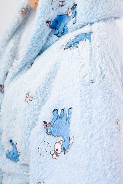 Vienetta Secret VS 032 Махровый женский халат с капюшоном голубой/принт