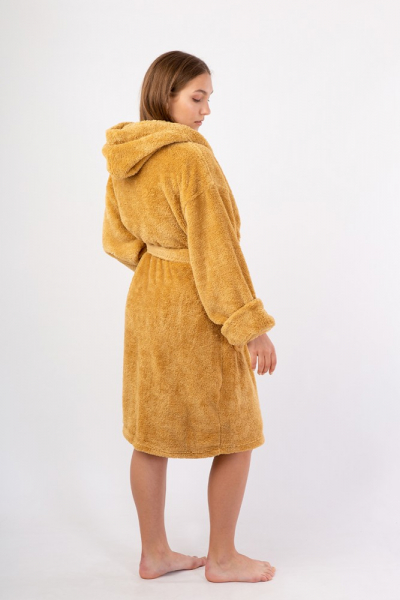 Vienetta Secret VS 032 Махровый женский халат с капюшоном горчичный