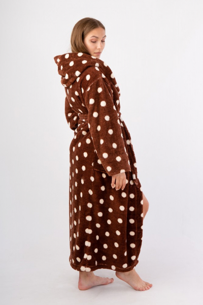 Vienetta Secret VS 032 Махровый женский халат с капюшоном коричневый/горошек