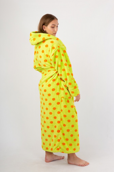 Vienetta Secret VS 032 Махровый женский халат с капюшоном салатовый/оранжевый/горошек