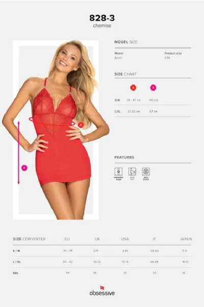 Obsessive 828-CHE-3 сорочка красный