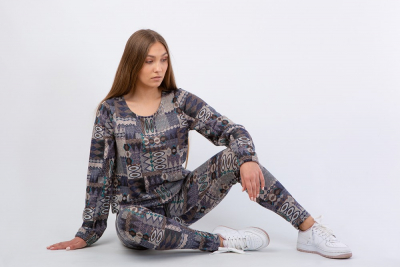 LL 030 лосины с орнаментом серый/синий