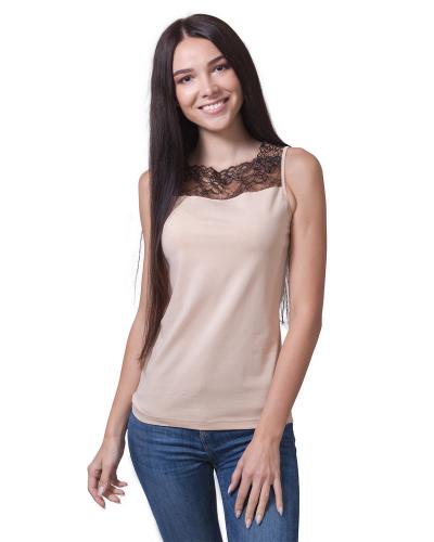 Майка женская с кружевом ML 071 бежевая