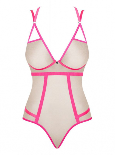 Obsessive Nudelia женское боди на бретелях бежевый/розовый