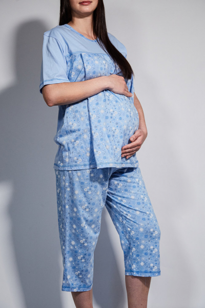 Regina R 652 Хлопковая пижама для беременных голубой/цветы