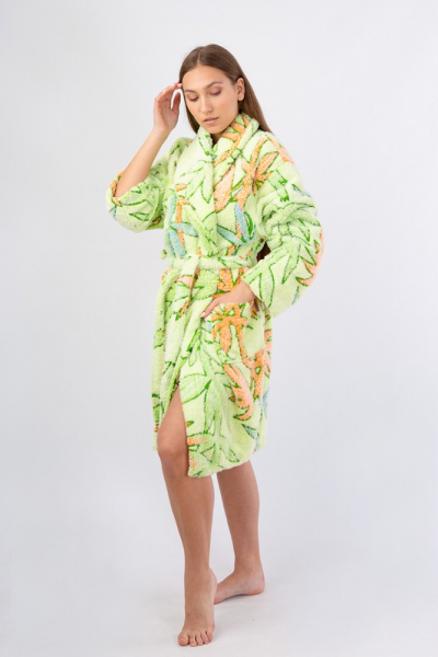 Vienetta Secret VS 034 махровый женский халат салатовый/оранжевый/принт