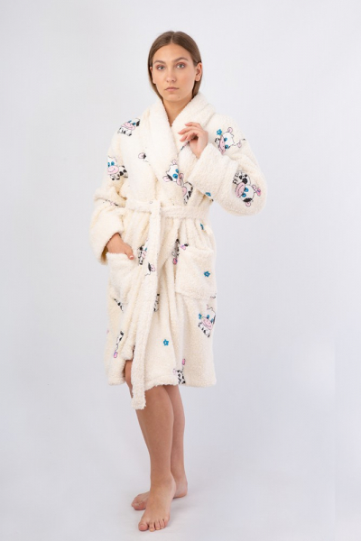 Vienetta Secret VS 034 махровый женский халат молочный/принт