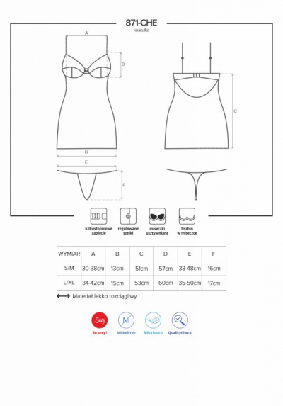 Obsessive 871-CHE-2 женская комбинация с чашками белый