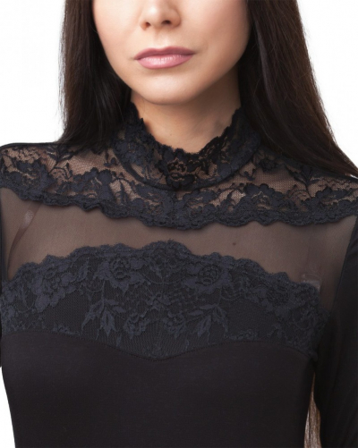 BB 143 Женский боди с ажурной вставкой черный