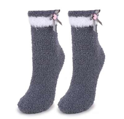 Marilyn COOZY N58 Махровые носки с белой каймой и бантиком серый