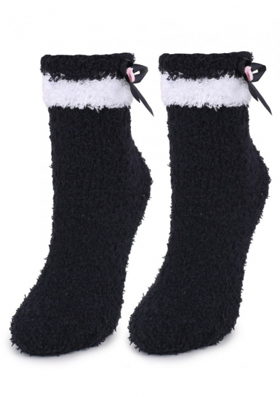 Marilyn COOZY N58 Махрові шкарпетки з білою облямівкою та бантиком чорний
