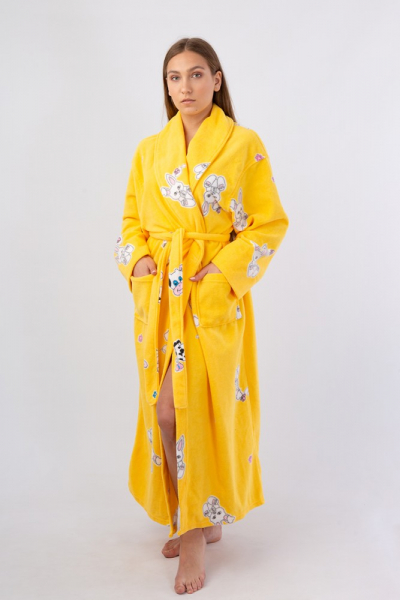 Vienetta Secret VS 031 Домашний теплый халат желтый/принт