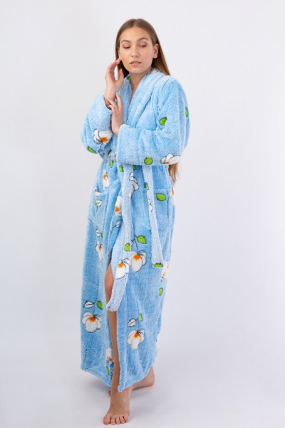 Vienetta Secret VS 031 Домашний теплый халат голубой/цветы