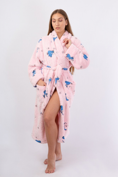 Vienetta Secret VS 031 Домашний теплый халат розовый/принт