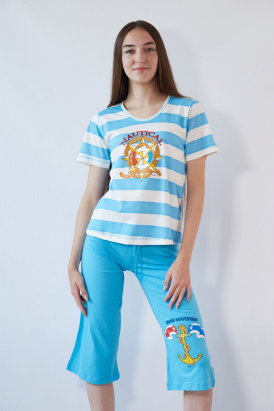 Vienetta Secret VS 21 Пижама футболка/бриджи голубой/полоска