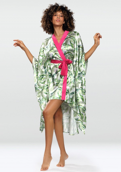 DKaren Flowers DK-PP атласный халат тропический принт зеленый/принт