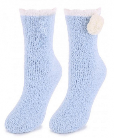 Marilyn COOZY R44 Махрові шкарпетки з помпоном збоку блакитний