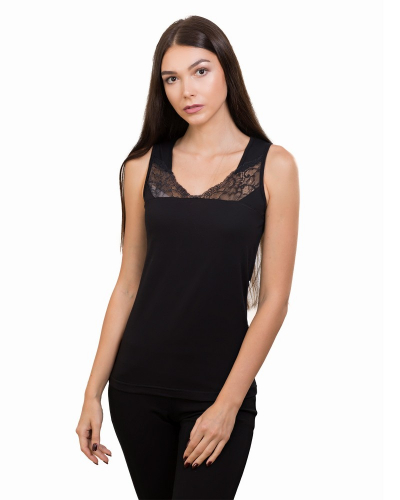 ML 063 Хлопковая майка с кружевной вставкой черный