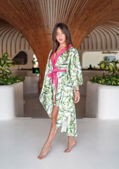 DKaren Flowers DK-PP атласный халат тропический принт зеленый