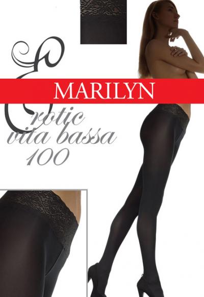 Marilyn EROTIC VITA BASSA 100 Колготки с заниженной талией и кружевным поясом черный