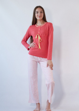 Vienetta Secret V 4167 Хлопковая пижама кофта и штаны коралловый