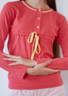 Vienetta Secret V 4167 Хлопковая пижама кофта и штаны коралловый