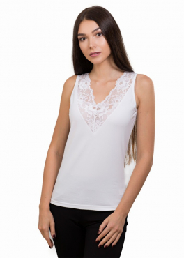 ML 060 Майка с кружевным вырезом белый