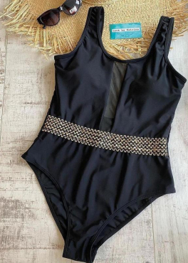 Слитный купальник с прозрачной сеткой посередине