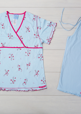 Vienetta Secret VS 04 Женская пижама футболка и бриджи голубой/малиновый