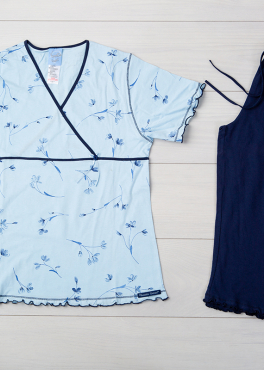 Vienetta Secret VS 04 Женская пижама футболка и бриджи голубой/темно-синий