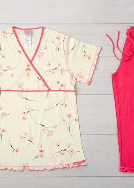 Vienetta Secret VS 04 Женская пижама футболка и бриджи молочный/красный