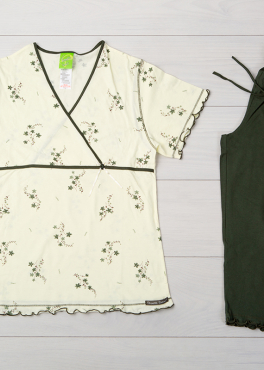 Vienetta Secret VS 04 Женская пижама футболка и бриджи молочный/хаки