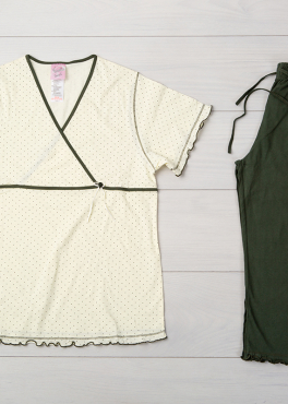 Vienetta Secret VS 04 Женская пижама футболка и бриджи молочный/хаки