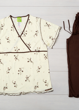 Vienetta Secret VS 04 Женская пижама футболка и бриджи молочный/коричневый