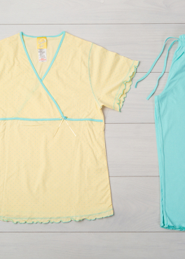 Vienetta Secret VS 04 Женская пижама футболка и бриджи желтый/бирюзовый