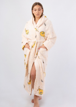 Vienetta Secret VS 033 Женский халат с капюшоном молочный/принт