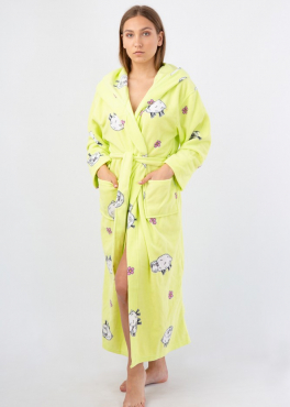 Женский халат с капюшоном Vienetta Secret VS 033 салатовый/принт
